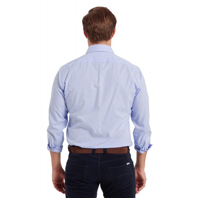 Schoffel Greenwich Tailored Shirt 4091 – Light Blue Micro Check Cotton – Mens Clothing - Crep Direct UK