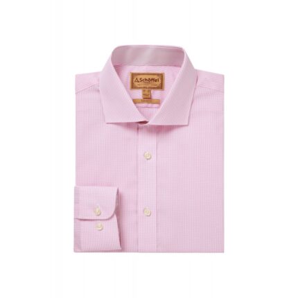 Schoffel Greenwich Tailored Shirt 4091 - Light Pink Micro Check Cotton - Mens Clothing