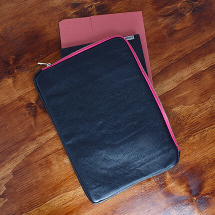 The Golden Boot Golden Boot Leather Portfolio Case - Black/Pink Leather - Personalised Gifts for Her