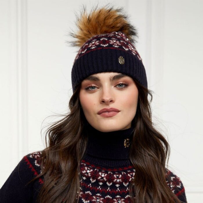 Holland Cooper Jennifer Fairisle Bobble Hat – Ink Navy – Ladies Clothing - Crep Direct UK