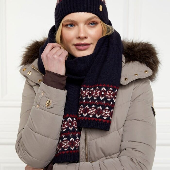 Holland Cooper Jennifer Fairisle Scarf – Ink Navy – Ladies Clothing - Crep Direct UK