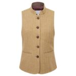 Schoffel Millport Tweed Nehru Waistcoat 4402 – Oak Herringbone Tweed – Ladies Clothing - Crep Direct UK
