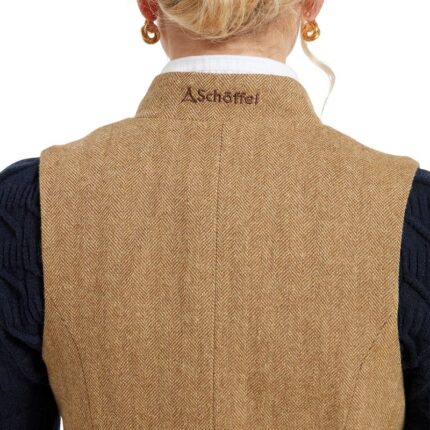 Schoffel Millport Tweed Nehru Waistcoat 4402 – Oak Herringbone Tweed – Ladies Clothing - Crep Direct UK