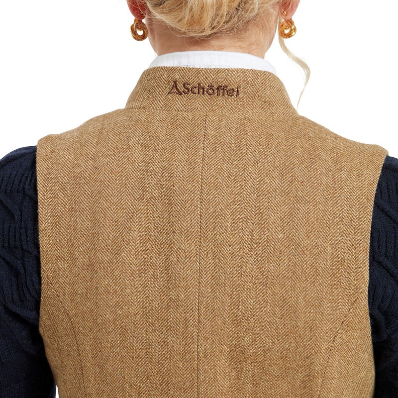 Schoffel Millport Tweed Nehru Waistcoat 4402 – Oak Herringbone Tweed – Ladies Clothing - Crep Direct UK