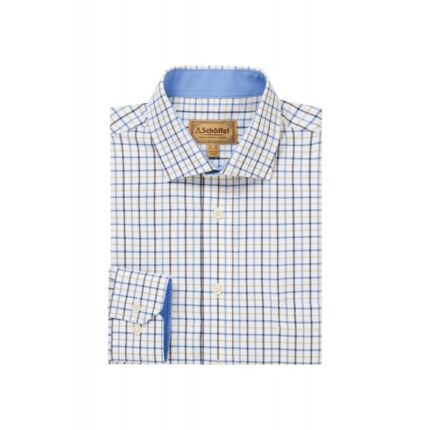 Schoffel Milton Tailored Shirt 4073 - Vintage Navy / Imp Blue Cotton - Mens Clothing
