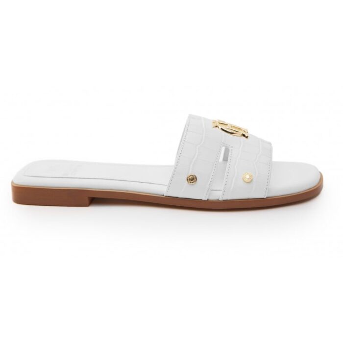 Holland Cooper Monogram Slides – White Croc Leather – Womens Sandals, Sliders & Toe Posts - Crep Direct UK