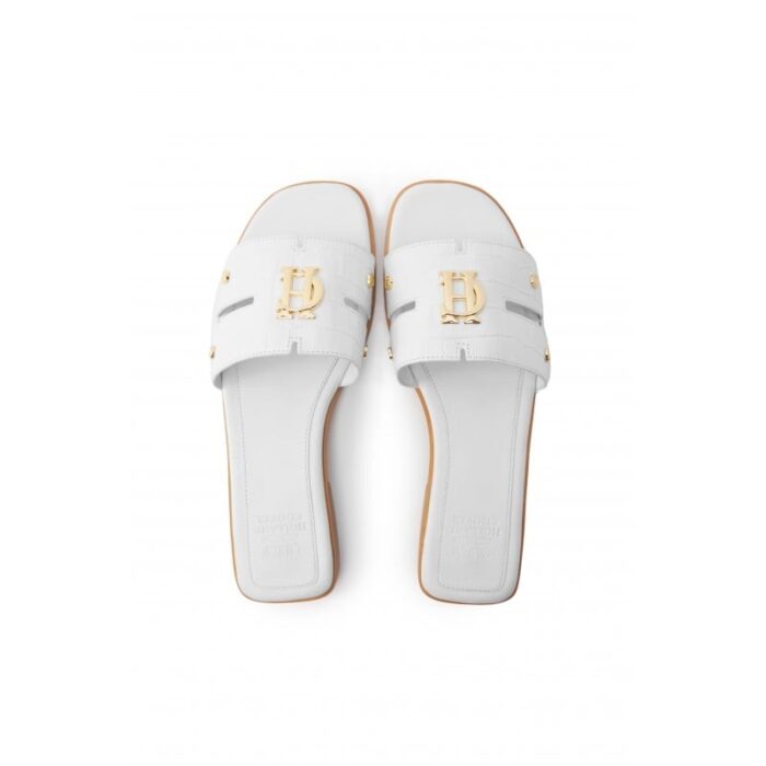 Holland Cooper Monogram Slides – White Croc Leather – Womens Sandals, Sliders & Toe Posts - Crep Direct UK