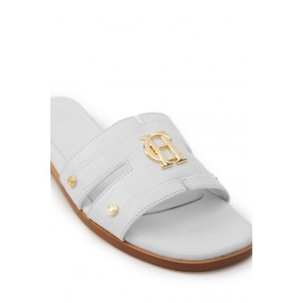 Holland Cooper Monogram Slides – White Croc Leather – Womens Sandals, Sliders & Toe Posts - Crep Direct UK