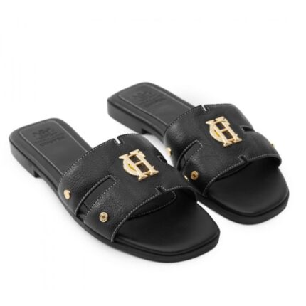 Holland Cooper Monogram Slides – Black Leather – Womens Sandals, Sliders & Toe Posts - Crep Direct UK
