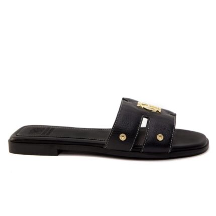 Holland Cooper Monogram Slides – Black Leather – Womens Sandals, Sliders & Toe Posts - Crep Direct UK