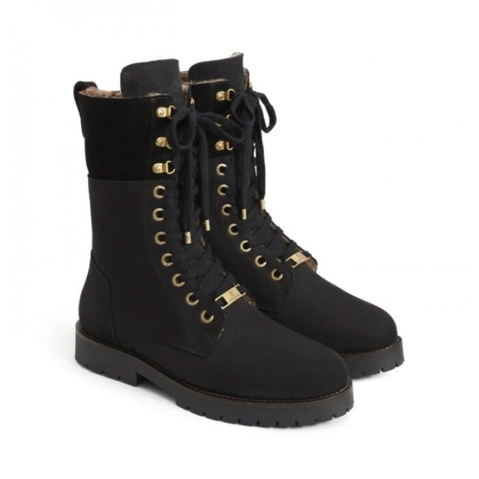 Fairfax and Favor Fairfax & Favor Shearling Lined Anglesey Combat Boots – Black Nubuck – Womens Boots - Crep Direct UK