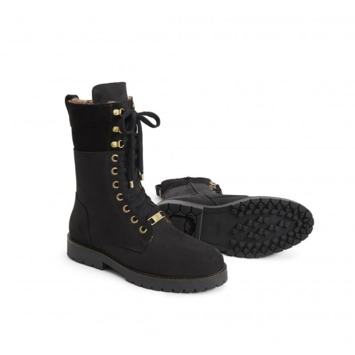 Fairfax and Favor Fairfax & Favor Shearling Lined Anglesey Combat Boots – Black Nubuck – Womens Boots - Crep Direct UK