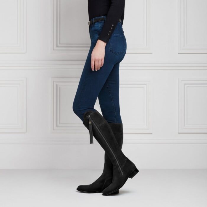 Fairfax and Favor Fairfax & Favor Regular Fit Flat Regina Boots – Black Suede – Womens Boots - Crep Direct UK