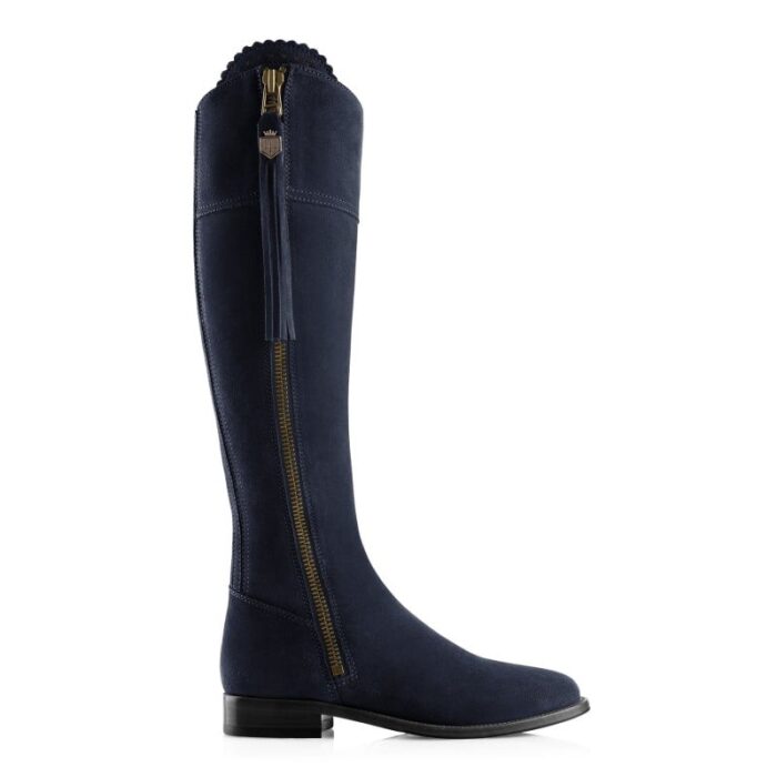 Fairfax and Favor Fairfax & Favor Regular Fit Flat Regina Boots – Navy Suede – Womens Boots - Crep Direct UK