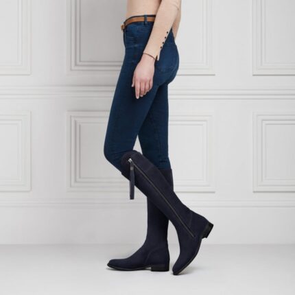 Fairfax and Favor Fairfax & Favor Regular Fit Flat Regina Boots – Navy Suede – Womens Boots - Crep Direct UK