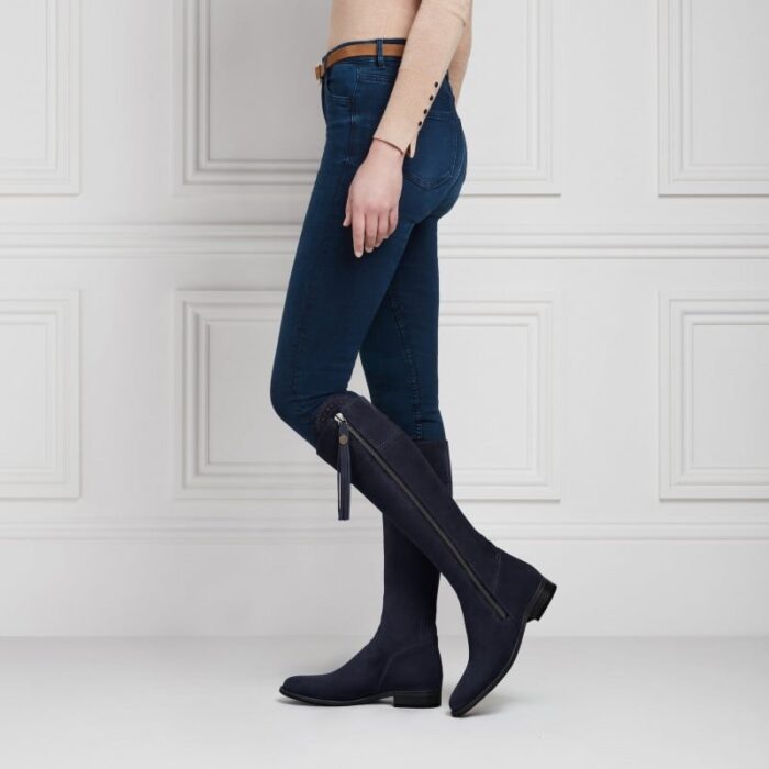 Fairfax and Favor Fairfax & Favor Regular Fit Flat Regina Boots – Navy Suede – Womens Boots - Crep Direct UK
