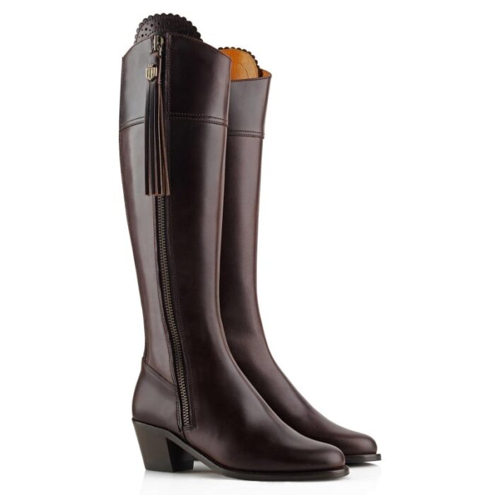 Fairfax and Favor Fairfax & Favor Regular Fit Heeled Regina Boots – Mahogany Leather – Womens Boots - Crep Direct UK