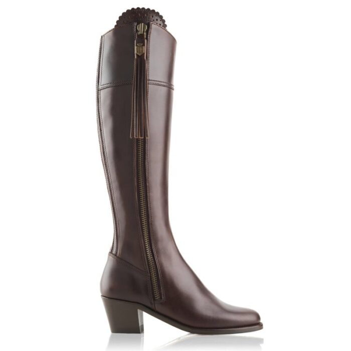 Fairfax and Favor Fairfax & Favor Regular Fit Heeled Regina Boots – Mahogany Leather – Womens Boots - Crep Direct UK