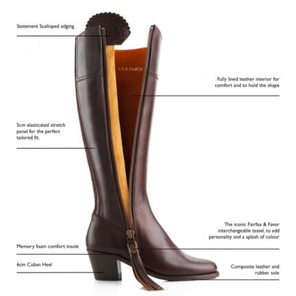 Fairfax and Favor Fairfax & Favor Regular Fit Heeled Regina Boots – Mahogany Leather – Womens Boots - Crep Direct UK
