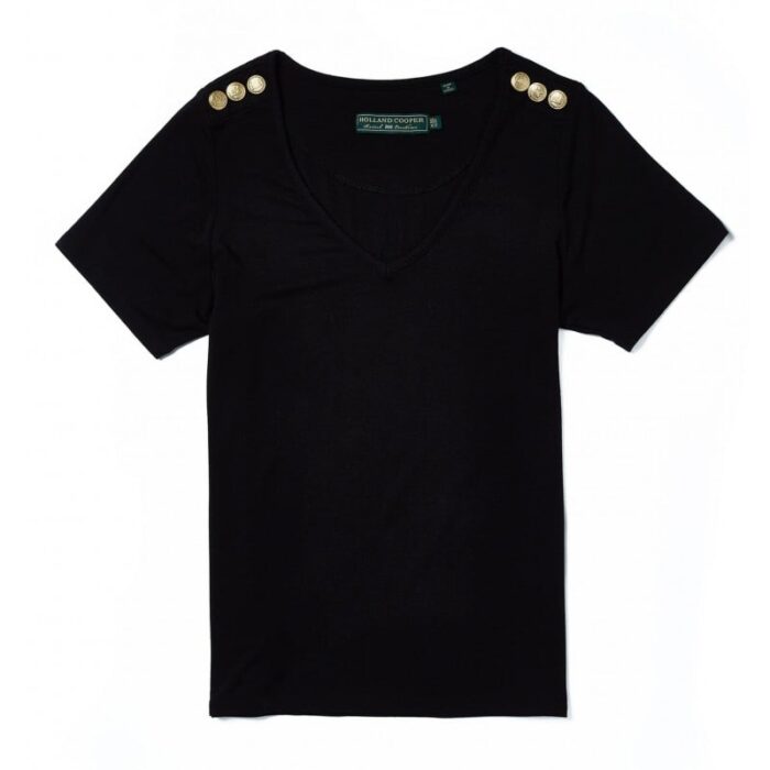 Holland Cooper Relax Fit V- Neck Tee – Black – Ladies Clothing - Crep Direct UK
