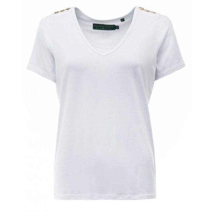 Holland Cooper Relax Fit V-Neck Tee – White – Ladies Clothing - Crep Direct UK
