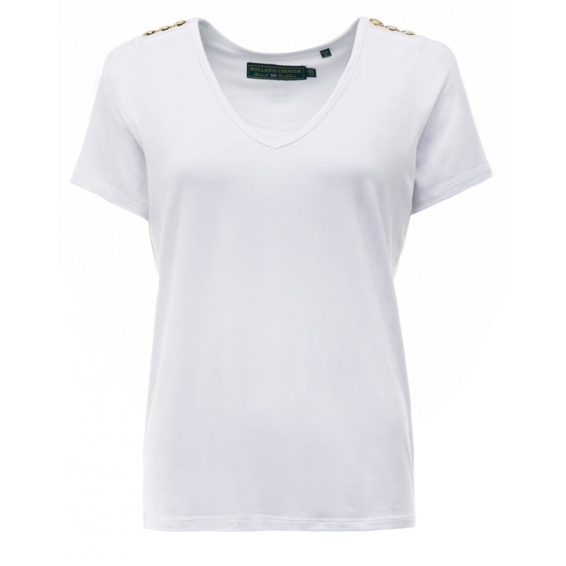 Holland Cooper Relax Fit V-Neck Tee – White – Ladies Clothing - Crep Direct UK Holland Cooper Relax Fit V-Neck Tee – White – Ladies Clothing - Crep Direct UK