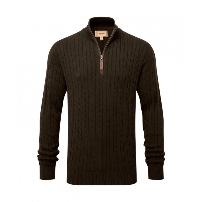 Schoffel Calton Cotton Cashmere Cable Knit 1/4 Zip Jumper 3148 – Loden Green – Mens Clothing - Crep Direct UK