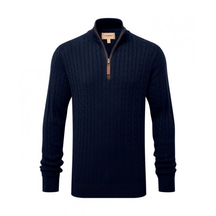 Schoffel Calton Cotton Cashmere Cable Knit 1/4 Zip Jumper 3148 – Navy – Mens Clothing - Crep Direct UK