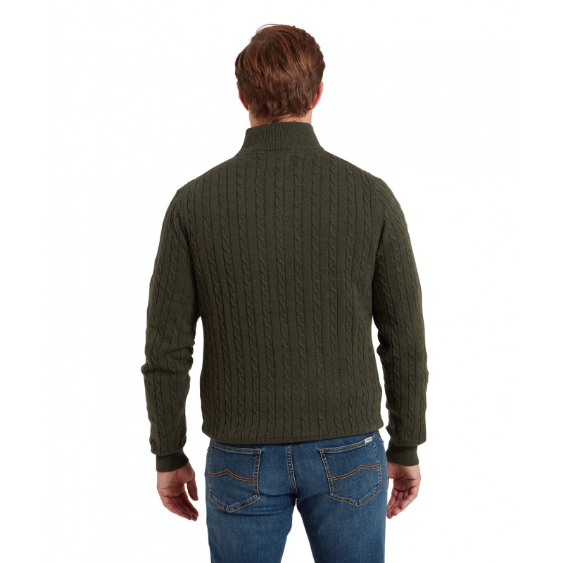 Schoffel Calton Cotton Cashmere Cable Knit 1/4 Zip Jumper 3148 – Loden Green – Mens Clothing - Crep Direct UK