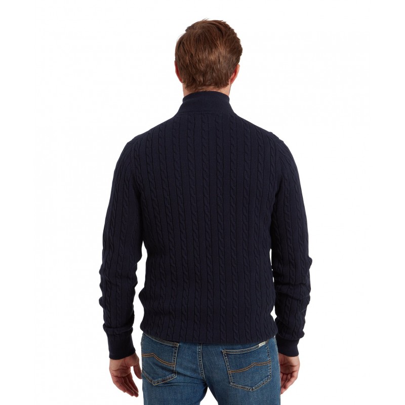 Schoffel Calton Cotton Cashmere Cable Knit 1/4 Zip Jumper 3148 – Navy – Mens Clothing - Crep Direct UK