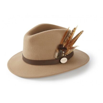 Hicks & Brown Hicks & Brown Suffolk Fedora Gamebird Feather- Camel – Ladies Clothing - Crep Direct UK
