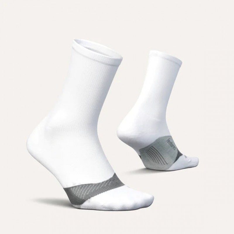 Feetures Elite Light Cushion Mini Crew Socks – White – Mens Clothing - Crep Direct UK